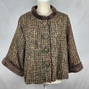 Tweed Cashmere Blend Jacket Faux Fur Trim Women Free Size Isabella's Journey